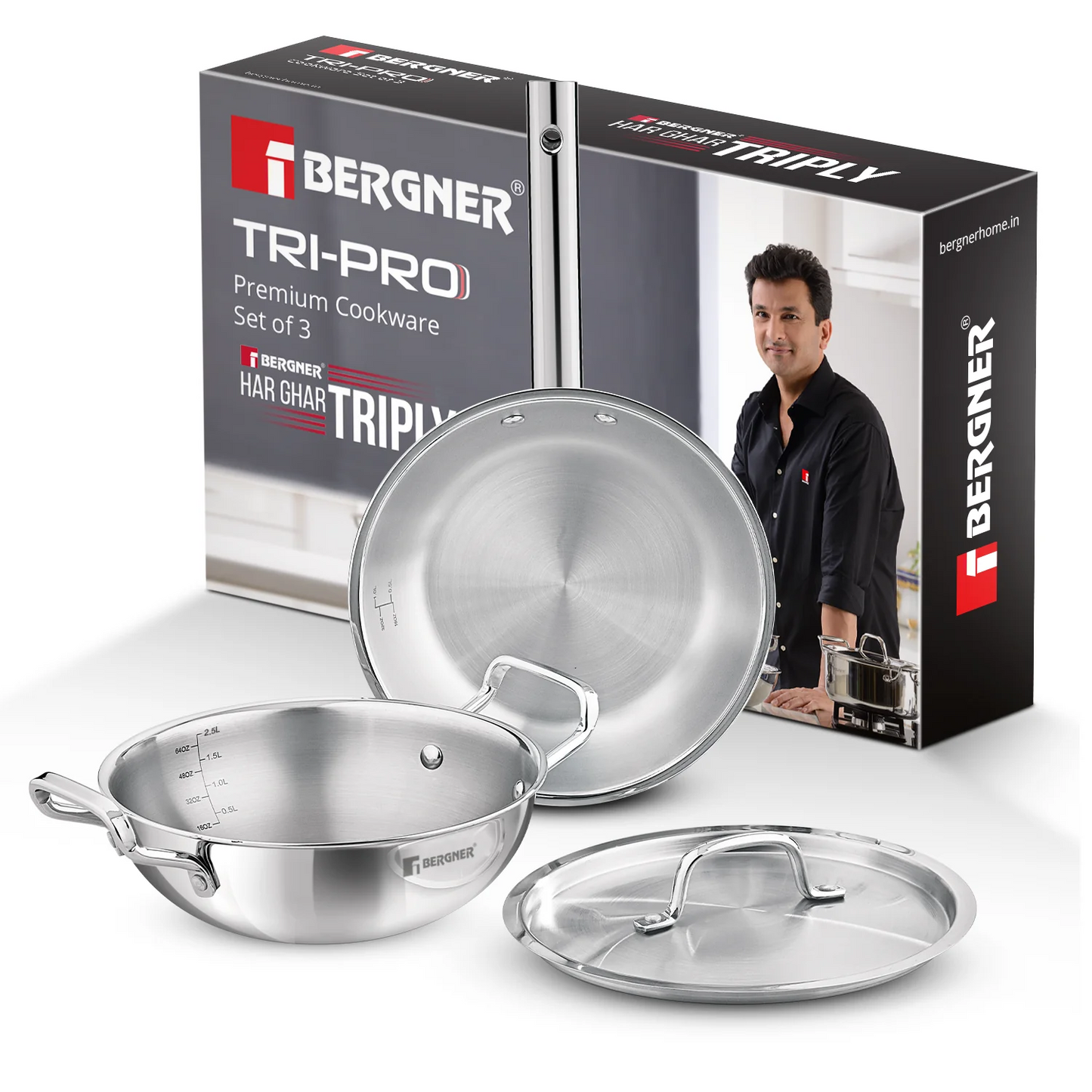 Bergner Tripro Tri-Ply 3 Pcs Cookware Set (BGIN-1396)