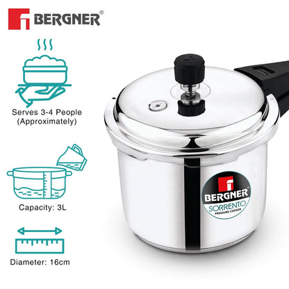 Bergner Sorento Stainless Steel Outer Lid Pressure Cooker 3L (BGIN-1851)