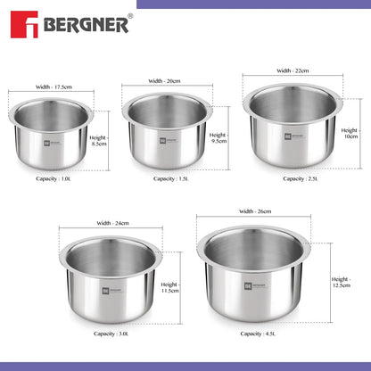 Bergner BE Essentials 5 Pcs Tope Set Stainless Steel (BGIN-6249)
