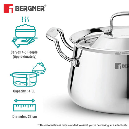 Bergner Argent Samsara Tri-Ply 22cm 4.5L Handi Induction Bottom (BGIN-6576)