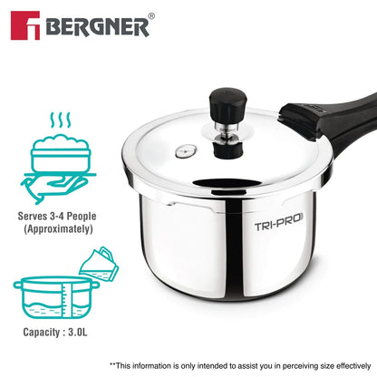 Bergner Tripro Tri-Ply Stainless Steel 3L Outer Lid Pressure Cooker (BGIN-6620)