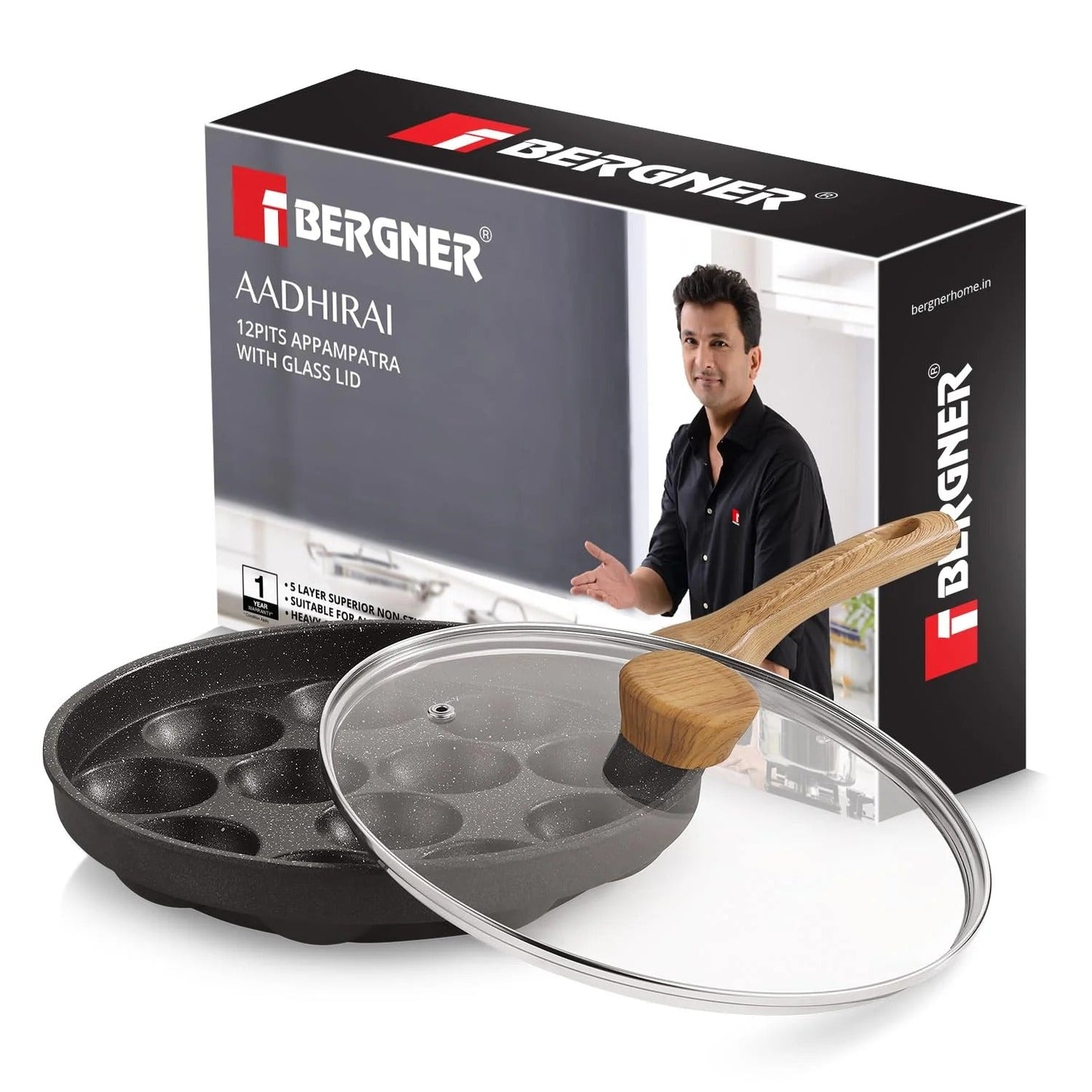Bergner Aadhirai Cast Aluminium 12 Pits Appam Patra (BGIN-7811)