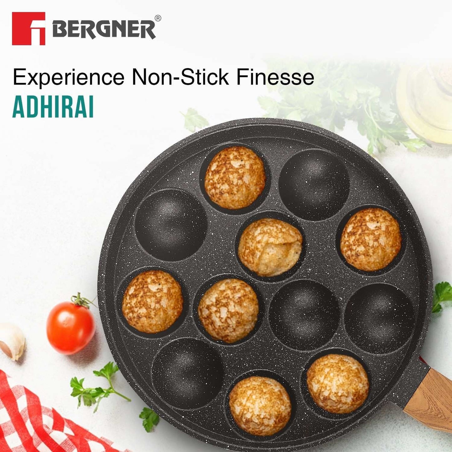 Bergner Aadhirai Cast Aluminium 12 Pits Appam Patra (BGIN-7811)