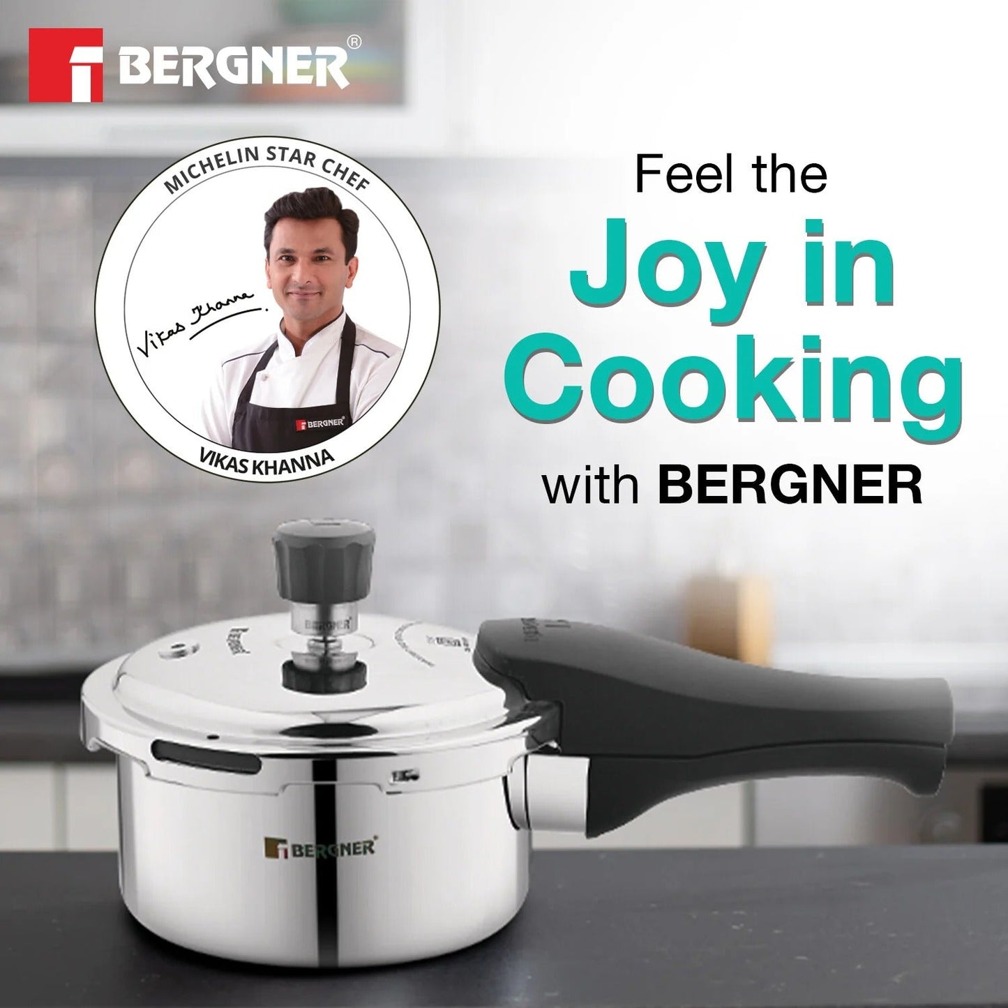 Bergner Trimax Junior Tri-Ply 1 Litre Outer Lid Pressure Cooker (BGIN-7860)