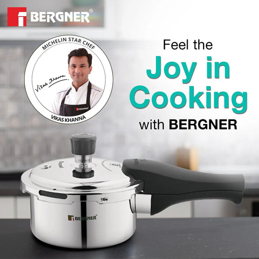 Bergner Trimax Junior Tri-Ply 1 Litre Outer Lid Pressure Cooker (BGIN-7860)