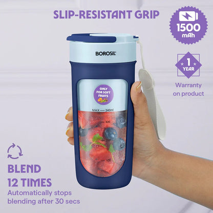 Borosil NutriSip Portable Blender Blue 40W