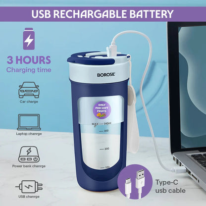 Borosil NutriSip Portable Blender Blue 40W