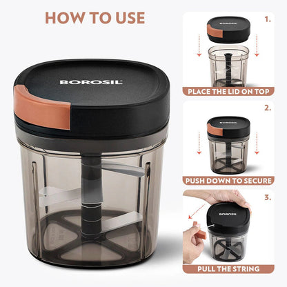 Borosil EazyPull Chopper 900ml 6 Blades