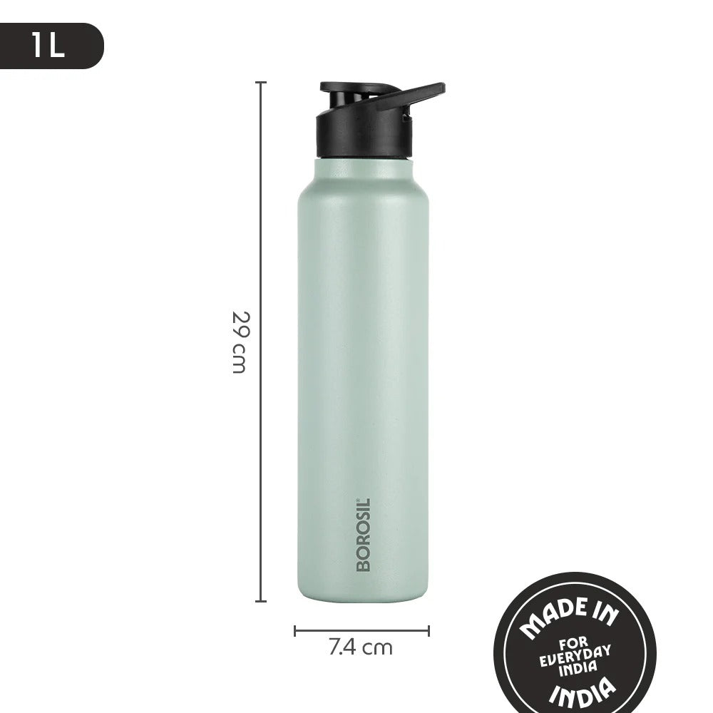 Borosil Sipfresh Stainless Steel Single Wall Bottle Mint 1L