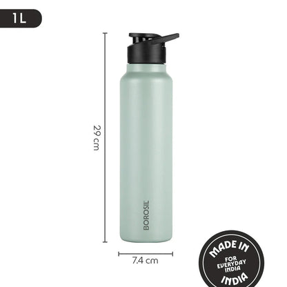 Borosil Sipfresh Stainless Steel Single Wall Bottle Mint 1L