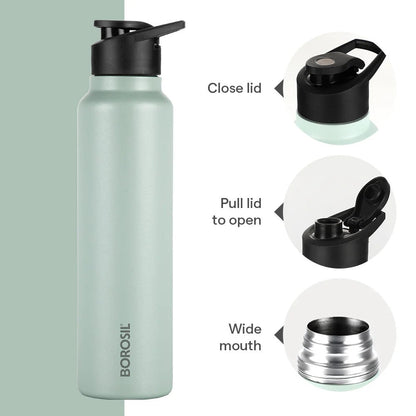 Borosil Sipfresh Stainless Steel Single Wall Bottle Mint 1L