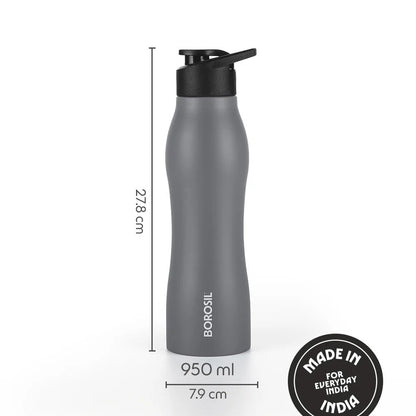 Borosil GripGo Grey Water Bottle 950ml