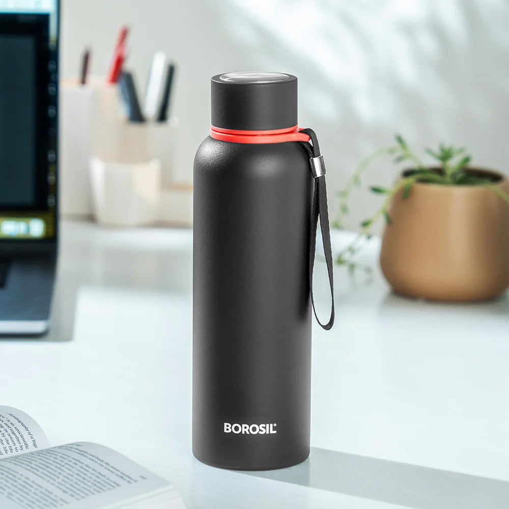 Borosil Hydra Thermoflask Water Bottle Trek Black 700ml