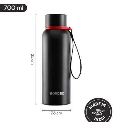 Borosil Hydra Thermoflask Water Bottle Trek Black 700ml