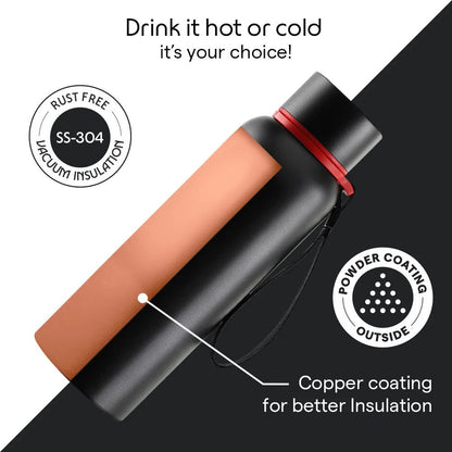 Borosil Hydra Thermoflask Water Bottle Trek Black 700ml
