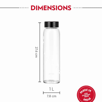 Borosil Crysto Glass Bottle SS Lid Krip White