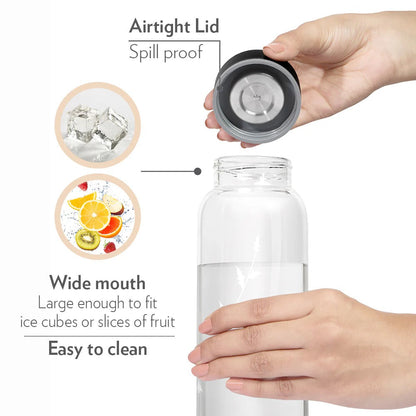 Borosil Crysto Glass Bottle SS Lid Krip White
