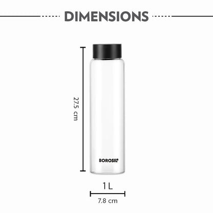 Borosil Crysto Glass Bottle with Black Lid