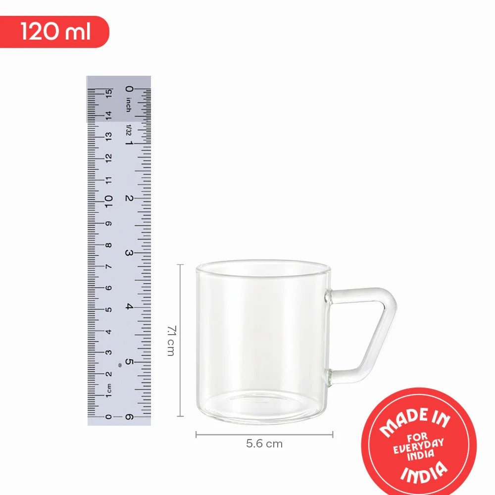 Borosil Vision Espresso Coffee Cup Set of 6 (120ml×6)