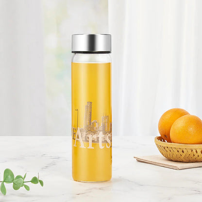 Borosil Roma Glass Bottle Wide Mouth Silver Lid 550ml