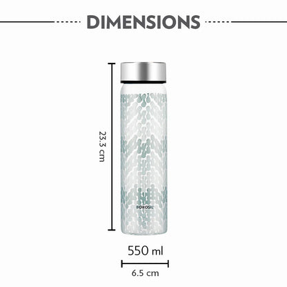 Borosil Neo Narrow Mouth Vista Glass Bottle with Silver Lid 550ml