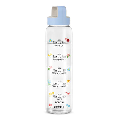 Borosil AM PM Glass Bottle with Husk Lid Blue