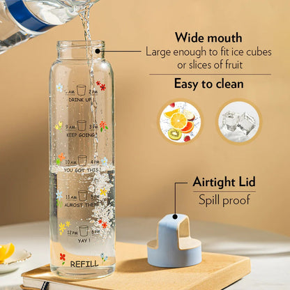 Borosil AM PM Glass Bottle with Husk Lid Blue