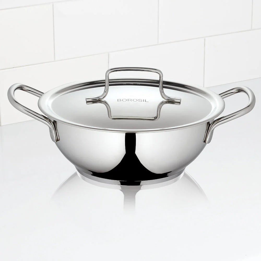 Borosil Cookfresh Stainless Steel Kadai 1.8L with Lid