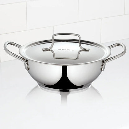 Borosil Cookfresh Stainless Steel Kadai 1.8L with Lid
