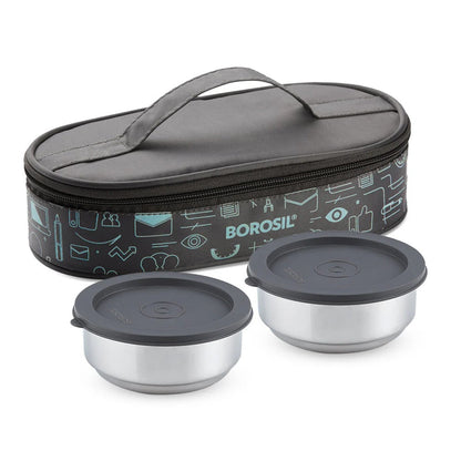 Borosil CarryFresh Steel Lunch Box Office Tiffin Set of 2 (180ml×2)
