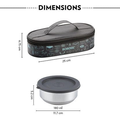 Borosil CarryFresh Steel Lunch Box Office Tiffin Set of 2 (180ml×2)