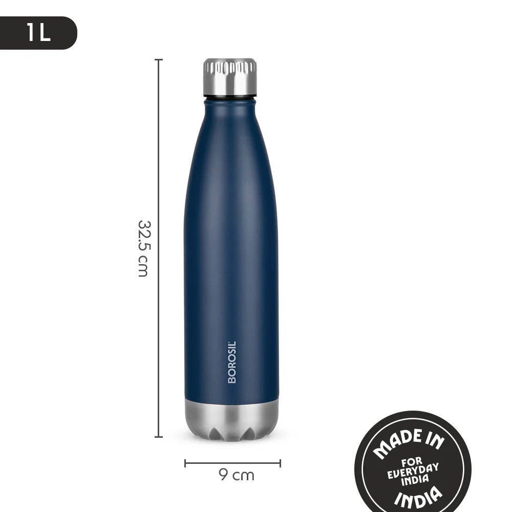 Borosil Bolt Insulated Bottle 1L Blue