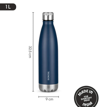 Borosil Bolt Insulated Bottle 1L Blue