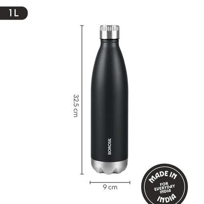 Borosil Bolt Insulated Bottle 1L Matte Black