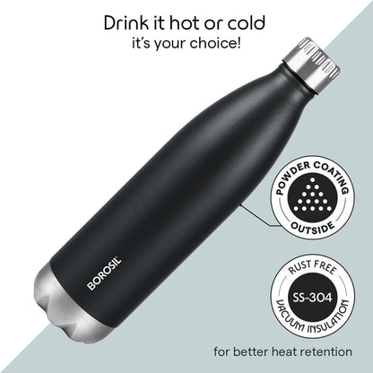 Borosil Bolt Insulated Bottle 1L Matte Black