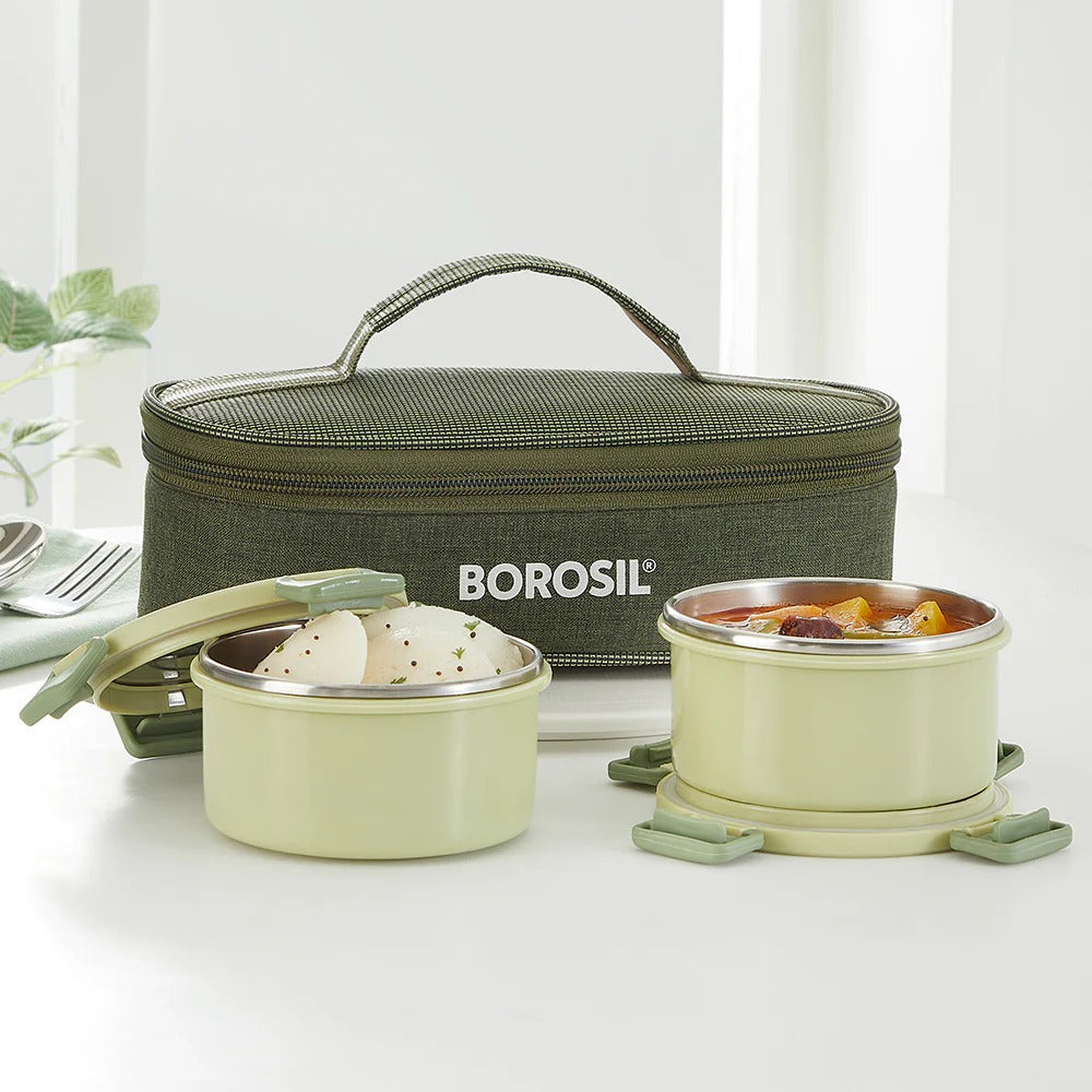 Borosil Glory Green Lunchbox Set of 2 Flat