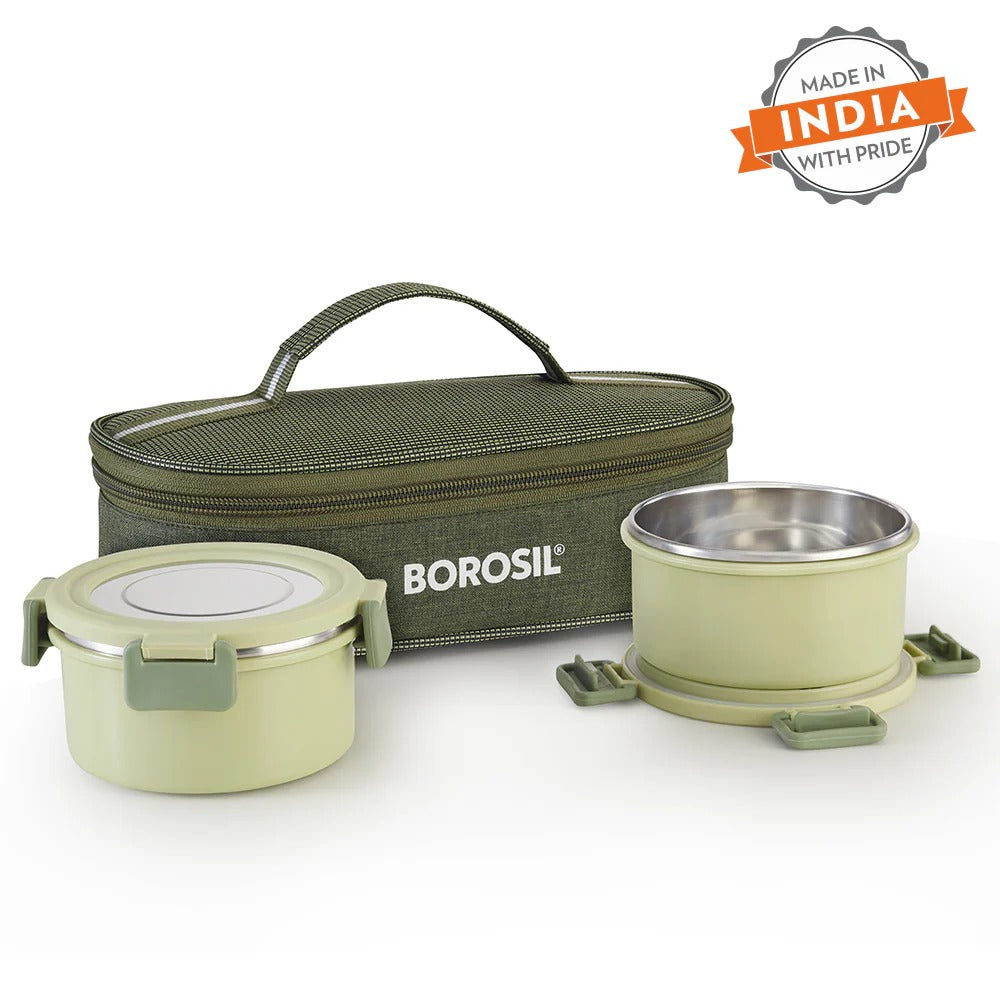 Borosil Glory Green Lunchbox Set of 2 Flat
