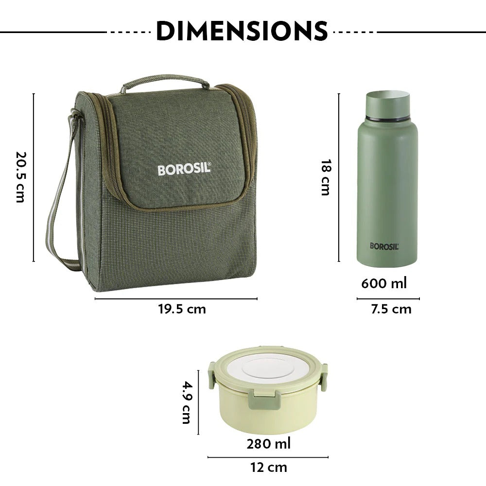 Borosil Glory Lunchbox with SS Bottle (280ml×3 + 600ml Bottle)