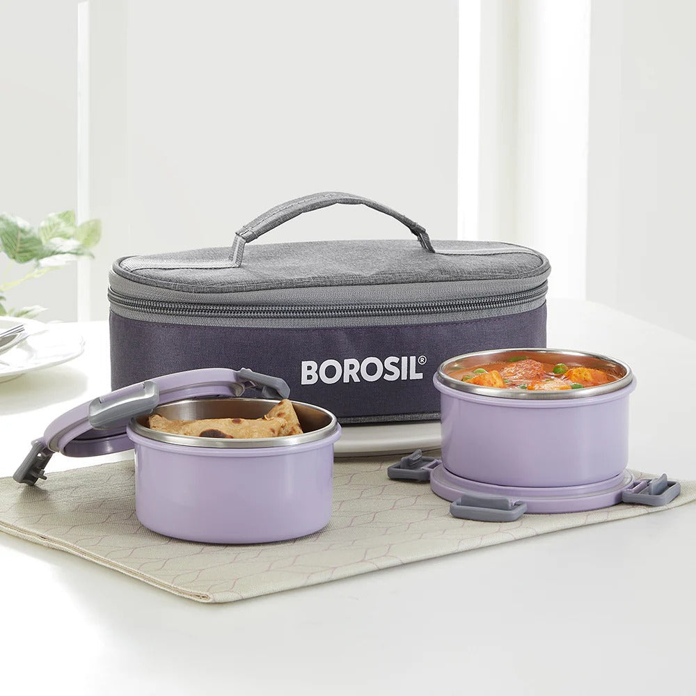 Borosil Glory Lavender Lunchbox Set of 2 Flat