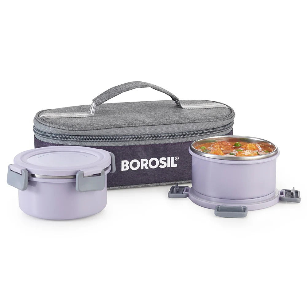 Borosil Glory Lavender Lunchbox Set of 2 Flat