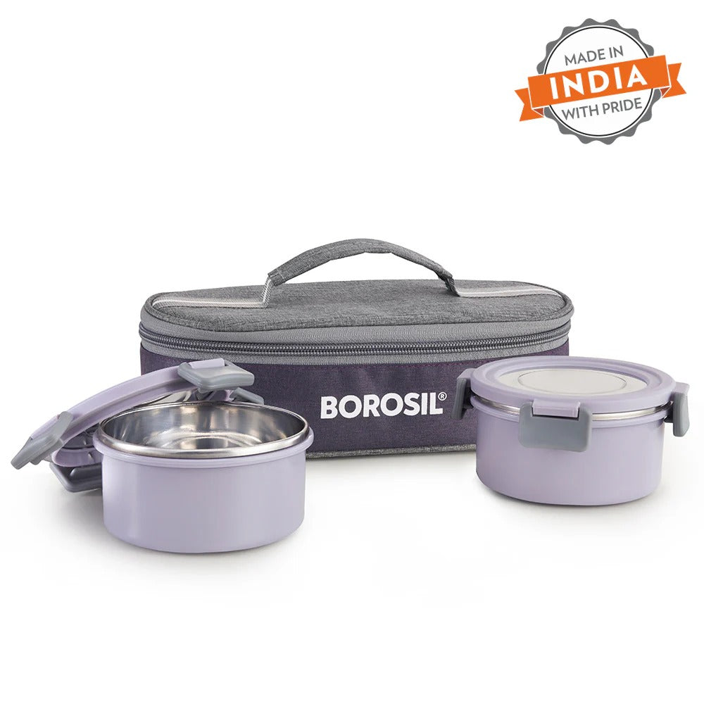 Borosil Glory Lavender Lunchbox Set of 2 Flat