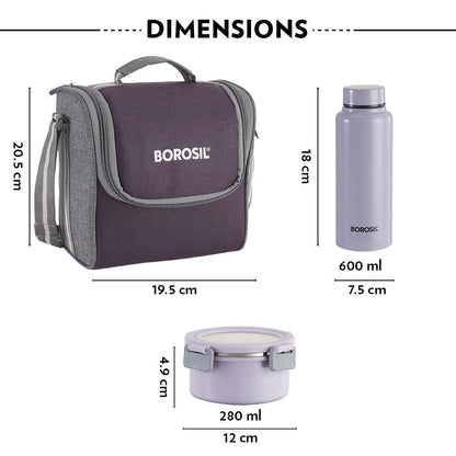 Borosil Glory Lunchbox with SS Bottle (280ml×3 + 600ml Bottle)
