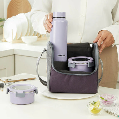 Borosil Glory Lunchbox with SS Bottle (280ml×3 + 600ml Bottle)