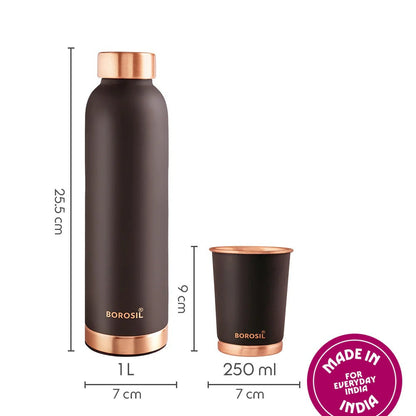 Borosil Eco Colour Copper Bottle and Glass Set Brown