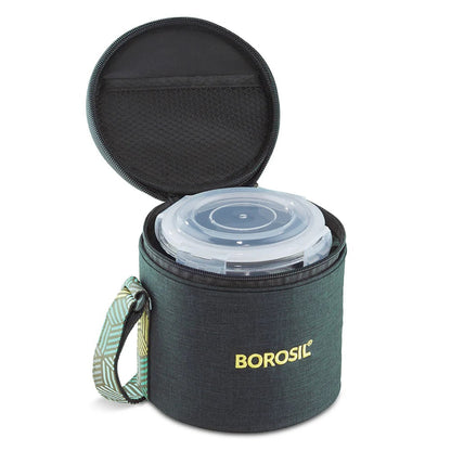 Borosil FoodLuck Olive Glass Lunchbox Round Set of 2 Tall
