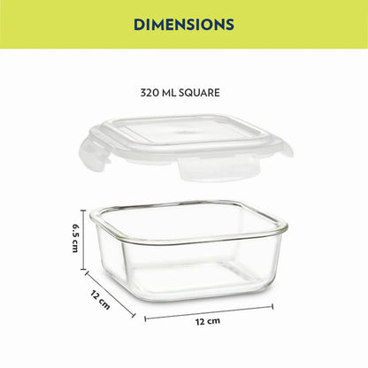 Borosil Grace Navy Glass Lunchbox Square Set of 2 Tall