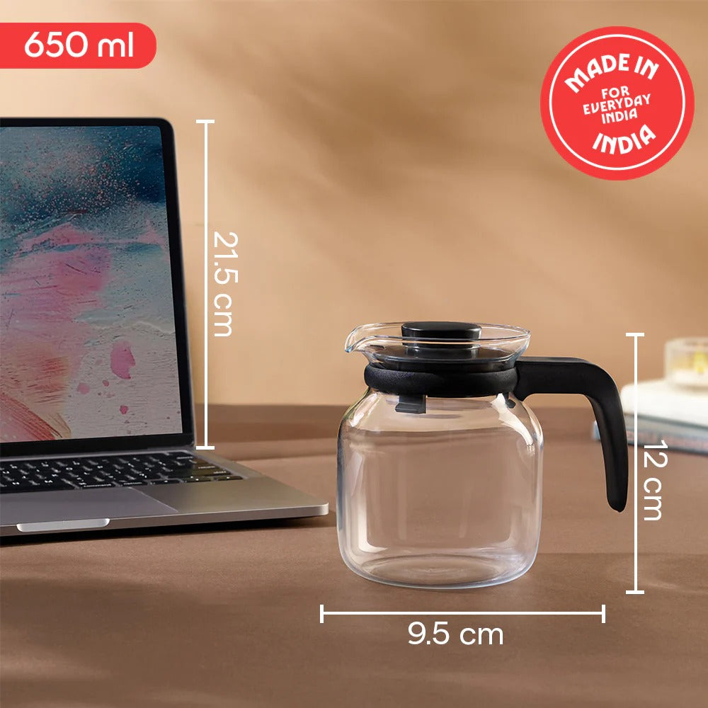 Borosil Glass Kettle Tea Coffee Teapot Carafe 650ml