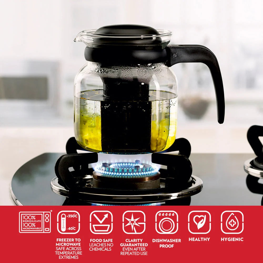 Borosil Glass Kettle Tea Coffee Teapot with Infuser 1L