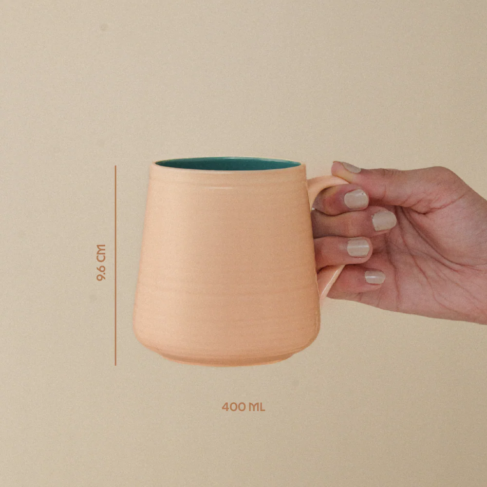 Borosil Porcelia Bello Mug Peach Set of 2 (400ml×2)