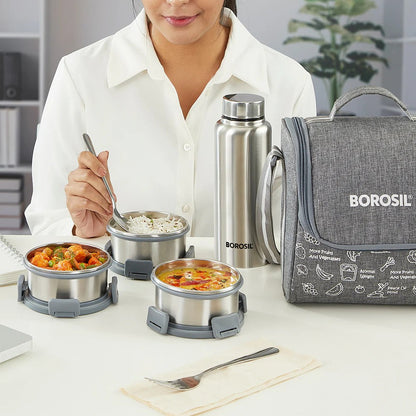 Borosil Slate Stainless Steel Lunchbox with SS Bottle